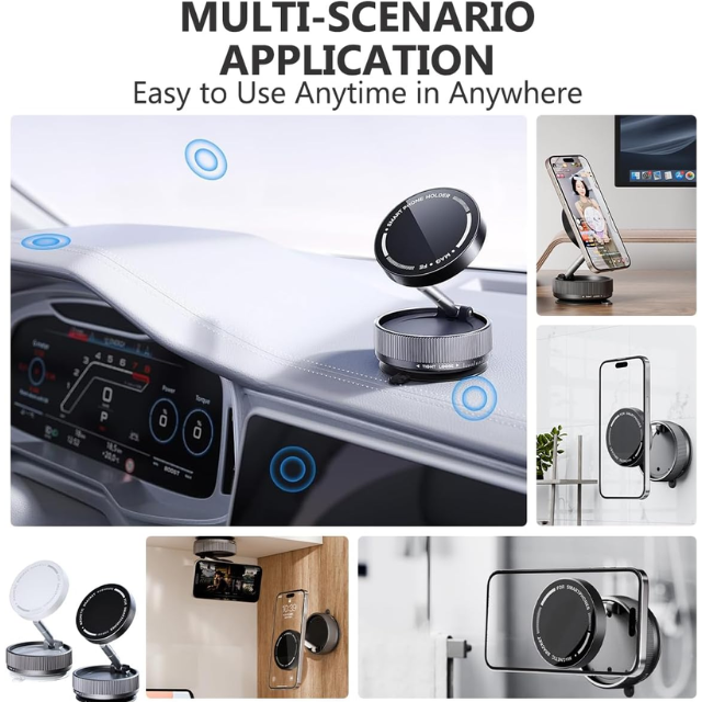 HighTop DS0502 Adjustable Foldable MagSafe Desk Phone Holder - Magnetic Vacuum B<i></i>ase for iPhone Smart